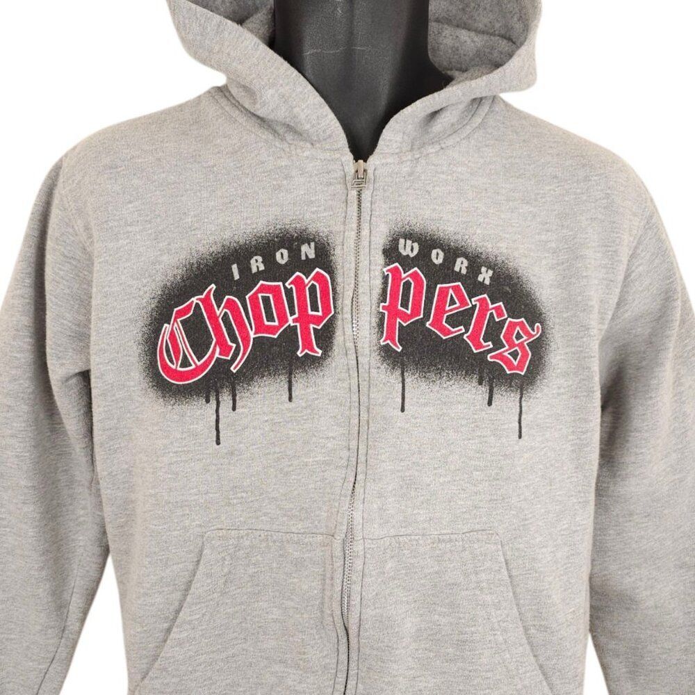 Iron Worx Choppers Sweatshirt Hoodie Boys Size 12 14 Gray Motorcycle Biker Zip